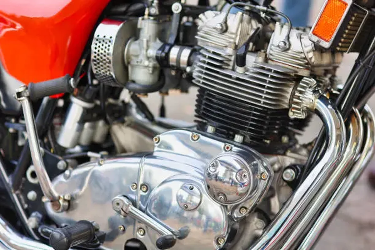 Assembled motorcycle engine detail reference