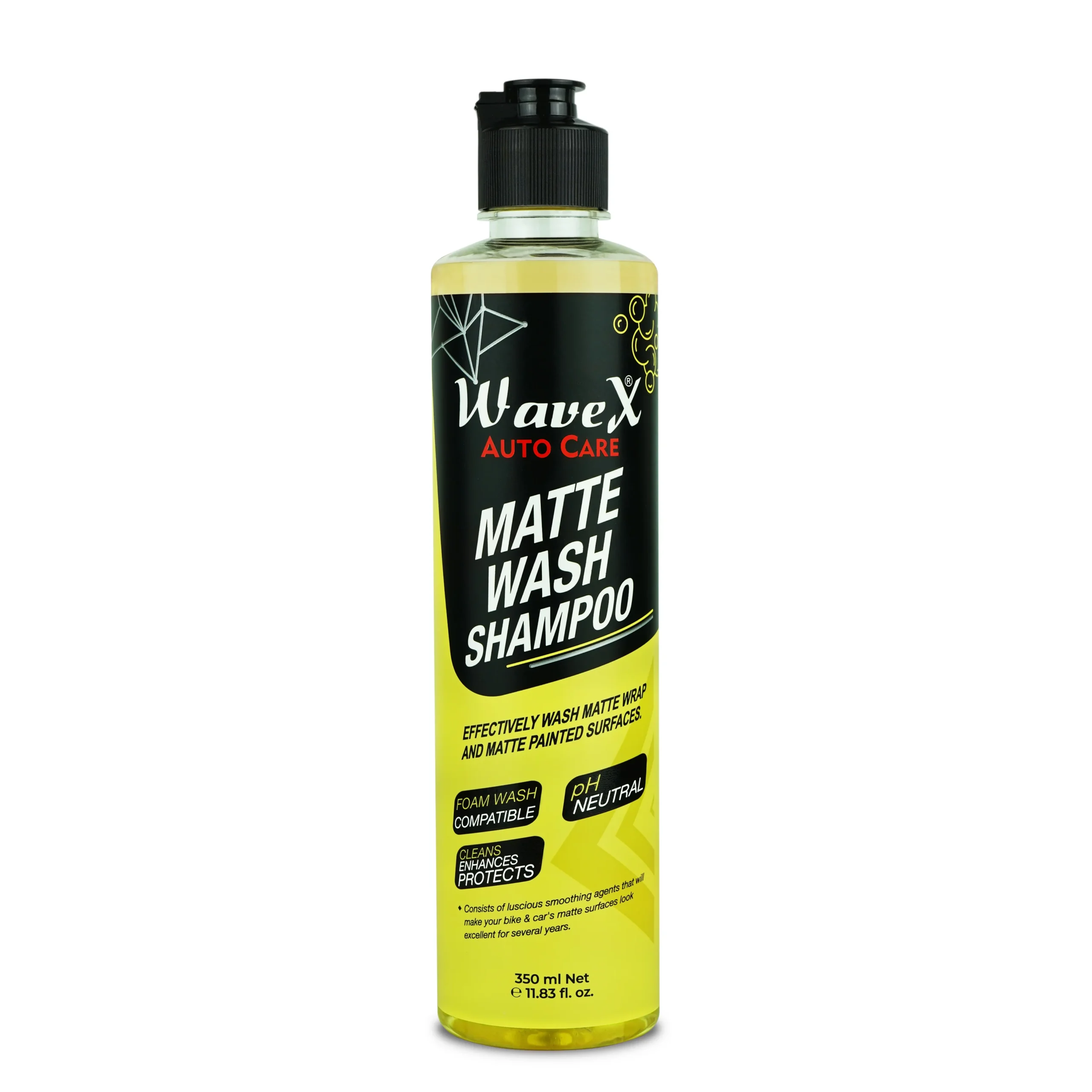 Wavex Matte Wash Shampoo for Cars & Bikes 350ml (pH Neutral, Scratch-Free Cleaning)