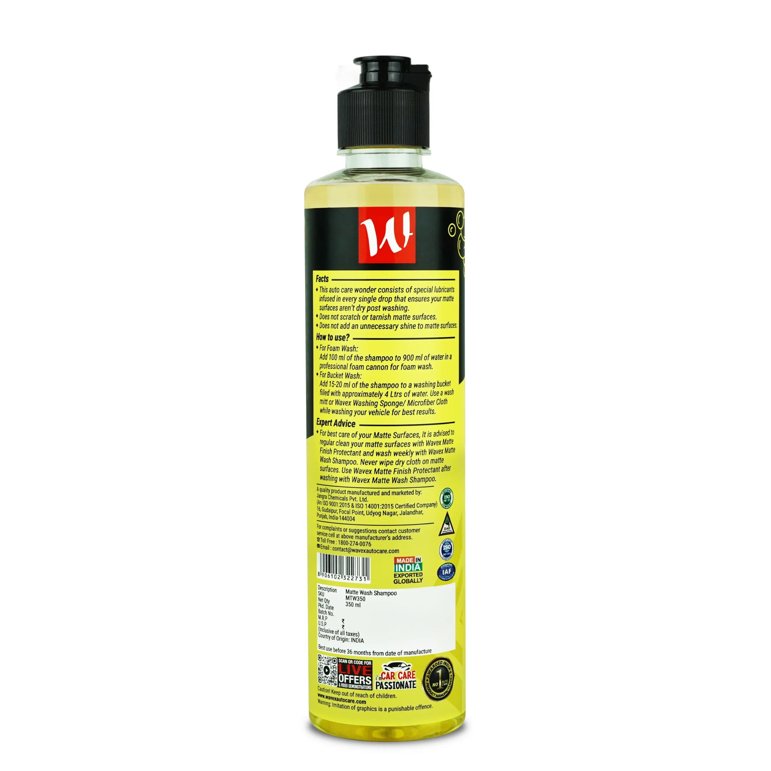 Wavex Matte Wash Shampoo for Cars & Bikes 350ml (pH Neutral, Scratch-Free Cleaning) - Image 2