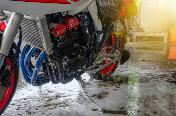 Professional motorcycle wash and cleaning